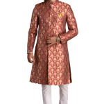 Golden Red Maharaja Style Banarasi Brocade Silk Sherwani | Regal Ethnic Wear | Jaipurio